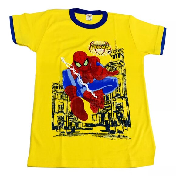 NWT SPIDER-MAN SUPERHEROE KIDS YELLOW CREW NECK SHORT SLEEVE T-SHIRT SIZE 14 - Picture 1 of 2